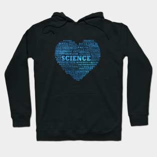 Science Heart Word Cloud in Space Blue Hoodie